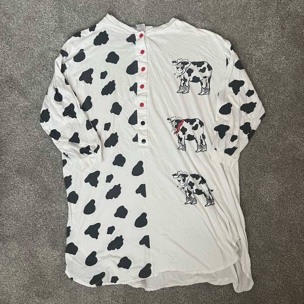 NAP Woman’s Black and White Cow Print Button Down Half Sleeved Nightgown